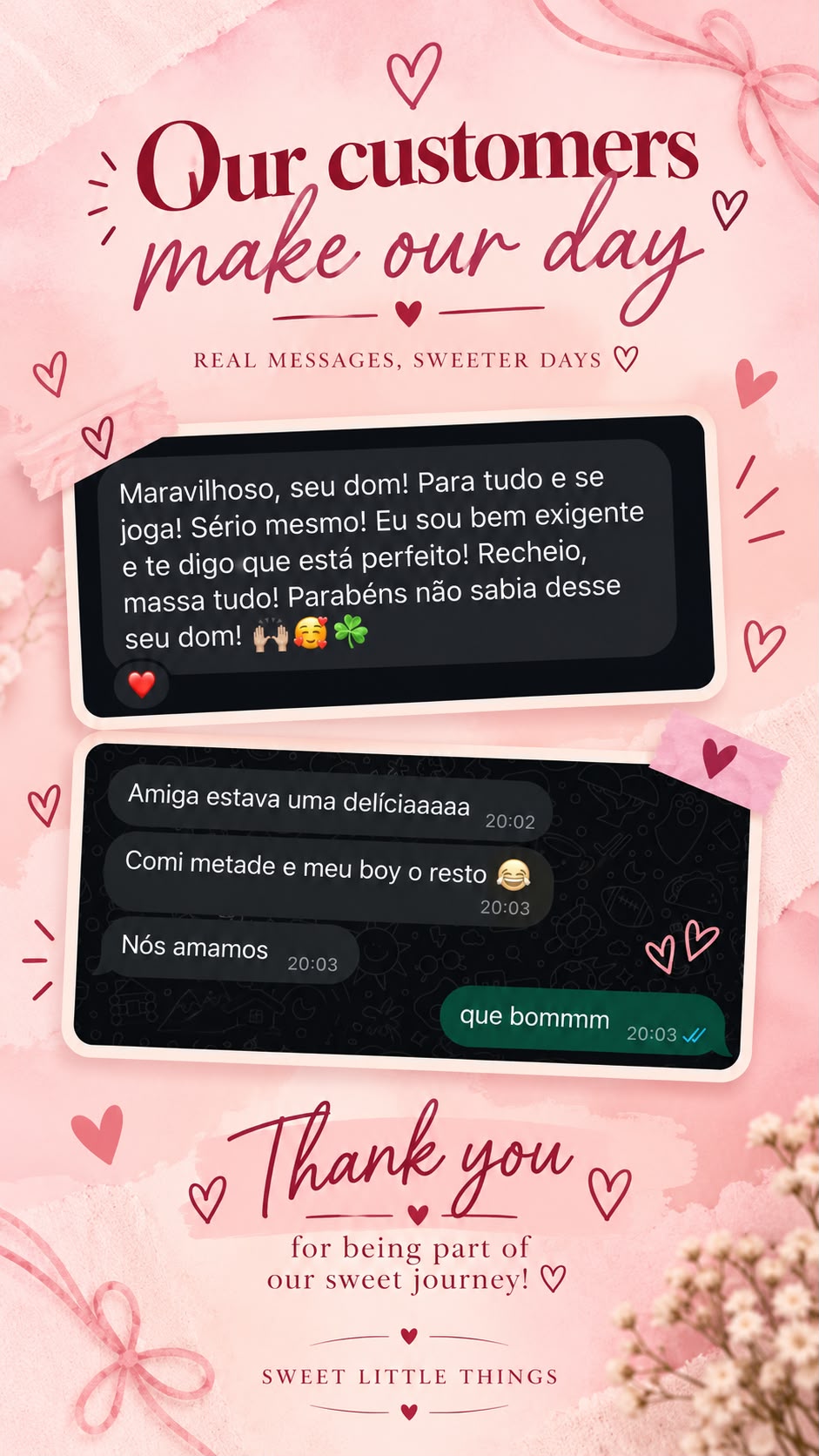 Mais recadinhos de clientes: elogios recebidos no WhatsApp